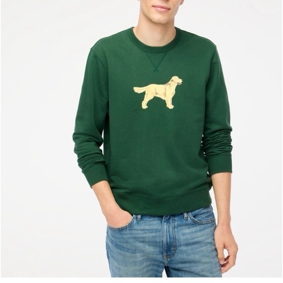 J Crew Sweatshirt Green Crewneck Golden Retriever Dog Graphic Medium - Picture 9 of 9